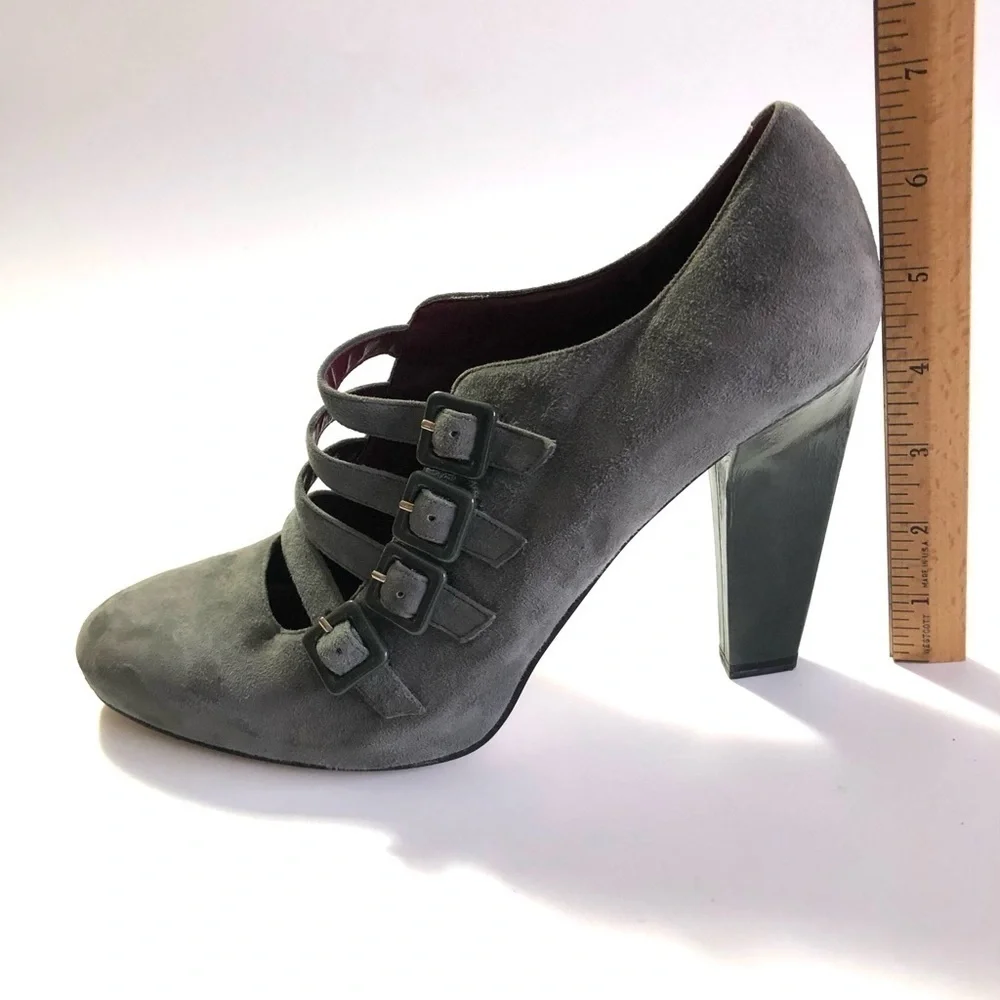 Enzo Angiolini Calandra Gray Suede Buckle Pumps